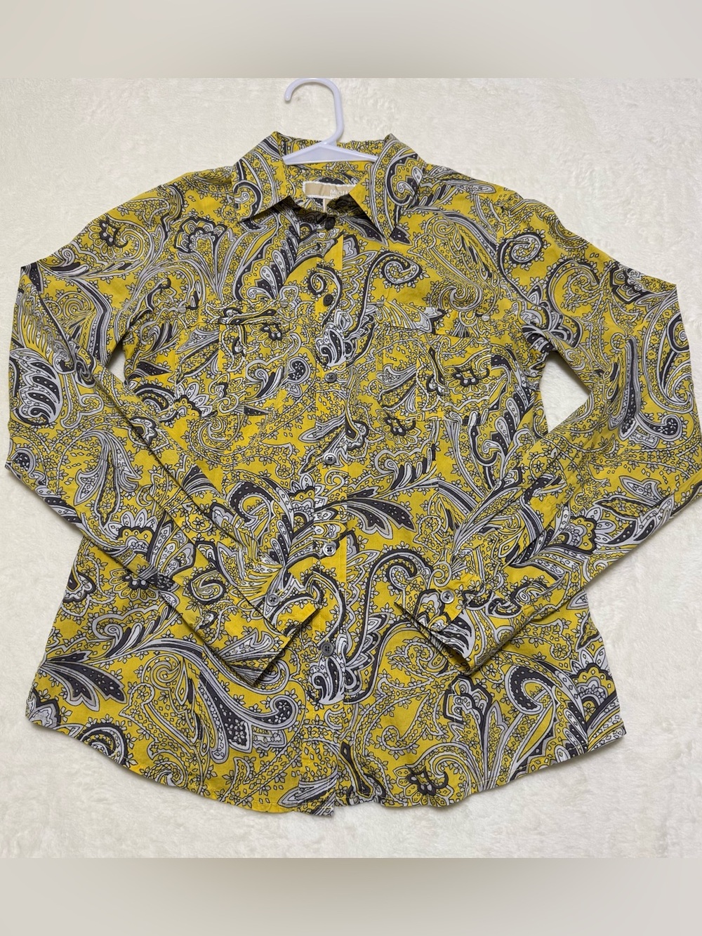 Michael Kors Yellow and Black Paisley Button-Up Shirt